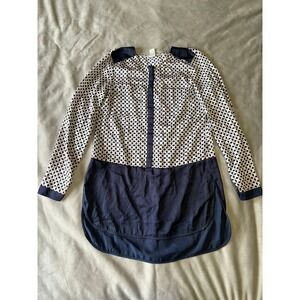 HM Navy Blue Geometric Floral Colorblock Tunic Blouse Long Sleeve Top Size 6